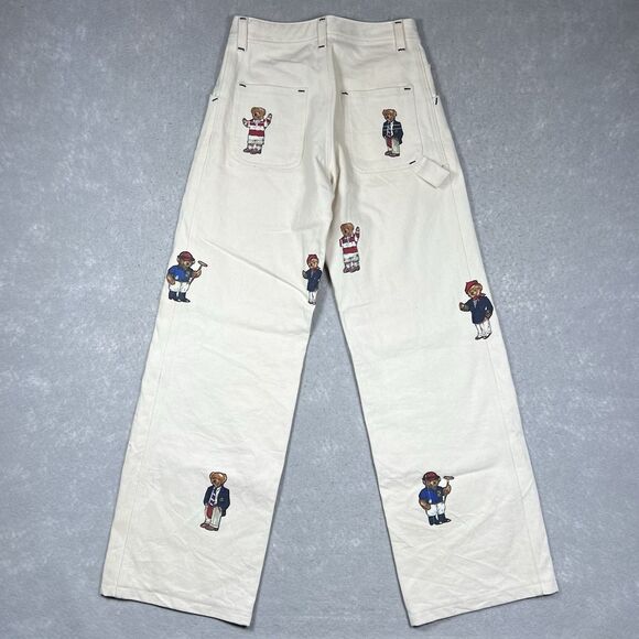 VTG IMPRSSVE Jeans Women’s Size 26 Beige CUSTOM Polo Bear Patches Straight Fit - Picture 7 of 12
